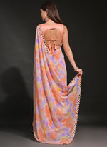 Thumbnail for Vegaa Fashion Orange Georgette Prizam Print Mirror Work Saree