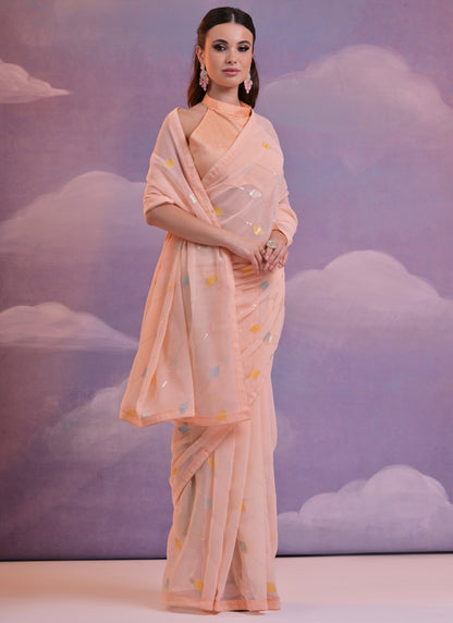 Vegaa Fashion Light Peach Soft Georgette Sequence Work Saree - Distacart
