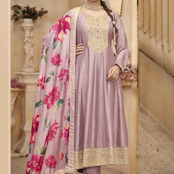 Vegaa Fashion Light Onion Pink Vichitra Silk Embroidered Anarkali Suit - Distacart