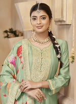 Thumbnail for Vegaa Fashion Light Pista Vichitra Silk Embroidered Anarkali Suit