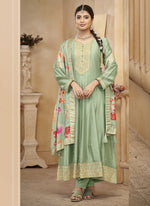 Thumbnail for Vegaa Fashion Light Pista Vichitra Silk Embroidered Anarkali Suit