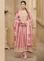 Thumbnail for Vegaa Fashion Baby Pink Vichitra Silk Embroidered Anarkali Suit