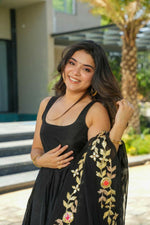 Thumbnail for Preksha Creation Chinon Silk Black Women Gown With Dupatta And Pant - Black - Distacart