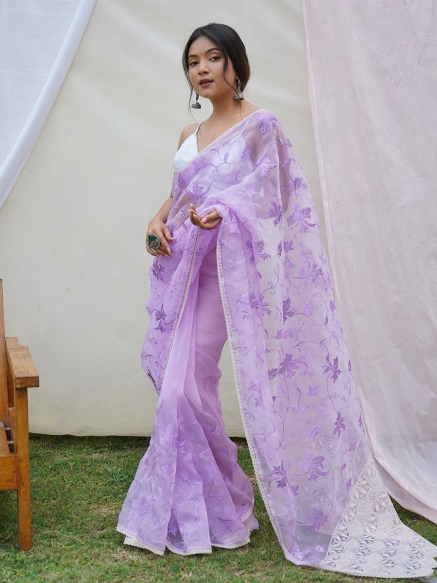 Anouk Floral Embroidered Organza Saree