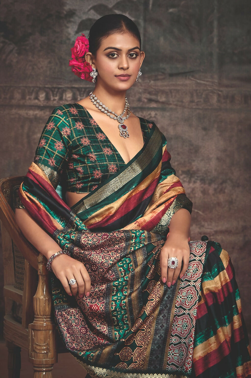 Joban Fashion Multicolor Art Silk With Fine Viscose Border Ajrak Full Body Print With Soft Finish Saree