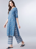 Thumbnail for Vishudh Ethnic Motifs Printed Mandarin Collar Cotton Straight Kurta - Distacart