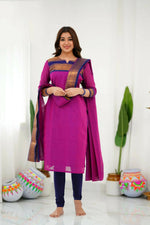 Thumbnail for Divine Drape Women's Cotton Printed Straight Kurta With Dupatta - Pink
