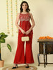 Myshka Women's Red Georgette Top With Palazzos Party Sets - Distacart