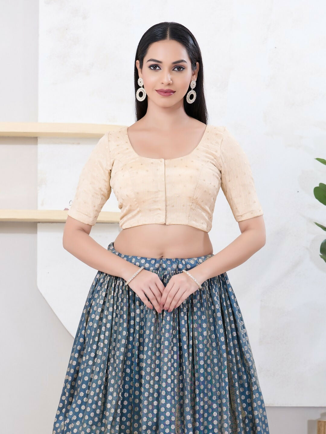 Joban Fashion Cream Tissue Elbow Sleeveless Front Open Blouse