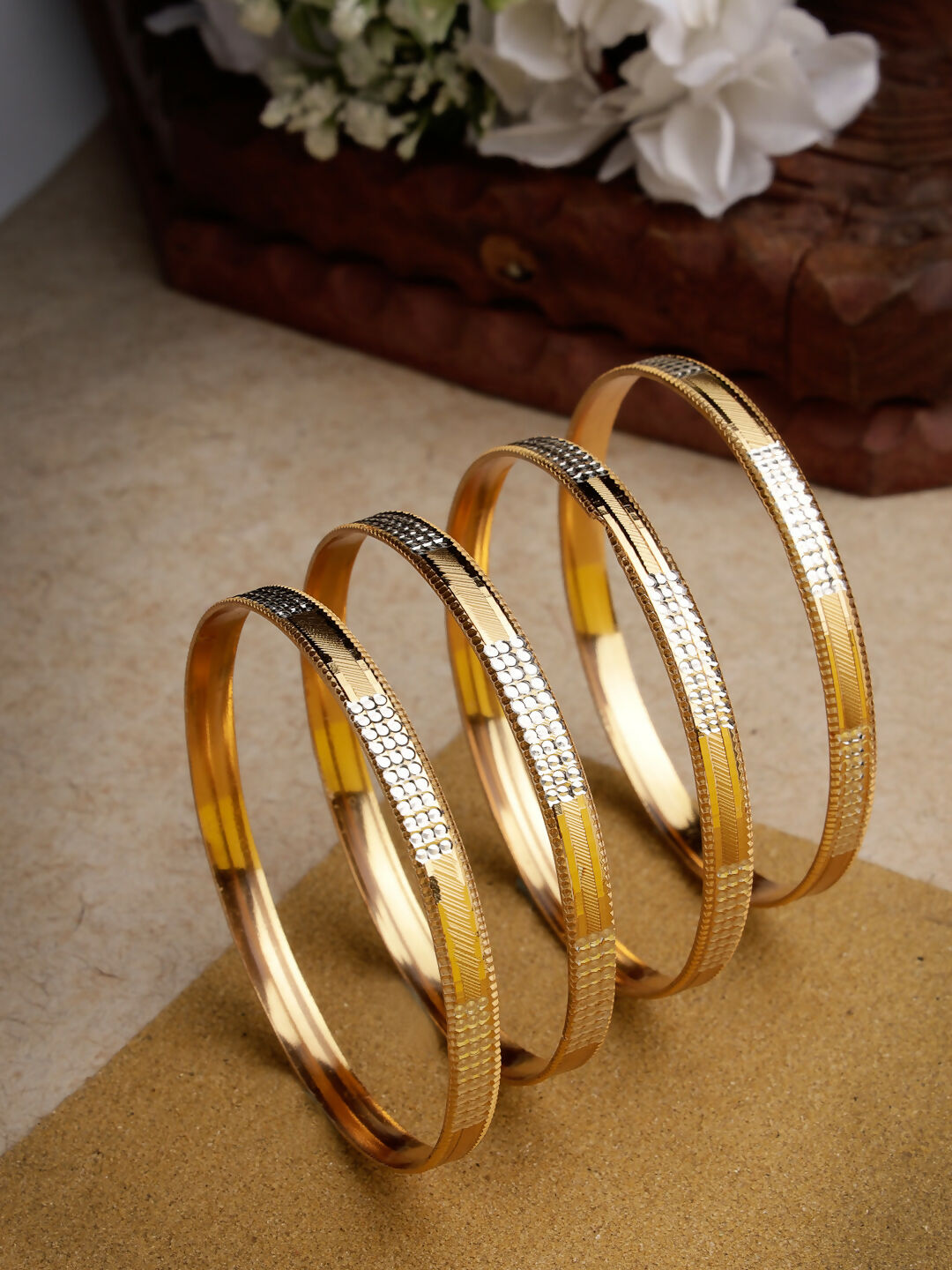 NVR Women's Set of 4 Gold-Plated CZ-Studded Traditional Bangles - Distacart