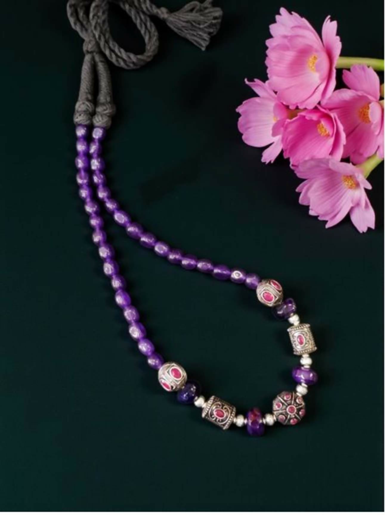 Joban Fashion Women Multi Victorian Beads Necklace With Violet Quartz Beads