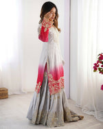 Thumbnail for The52 Women's Beautiful Chinon silk Fabric Embroidery Work Straight Kurta Palazzo and Dupatta Set - Distacart