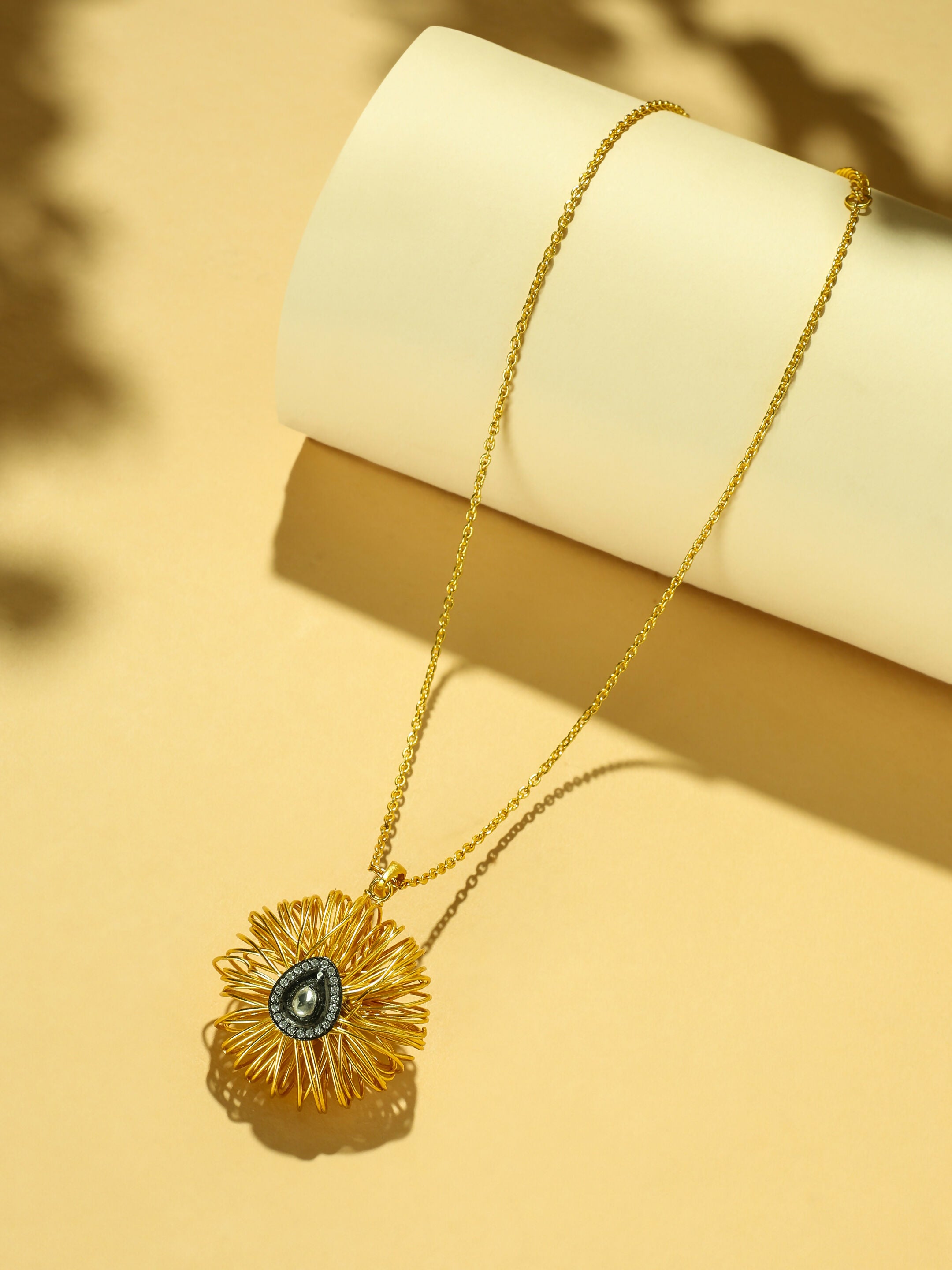 Nuyug 18k Gold-Plated Crystal Studded Minimal Chain Pendant Necklace