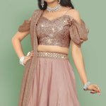 Thumbnail for Jyoti Fashion Dusty Rose Pink Dori with Zari Thread Sequence Embroidery Cotton Silk Lehenga Choli with Dupatta - Distacart