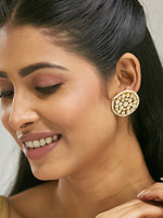 Thumbnail for Nuyug 22K Gold-Plated Elegant Kundan Stone Studded & Pearl Beaded Disc Studs