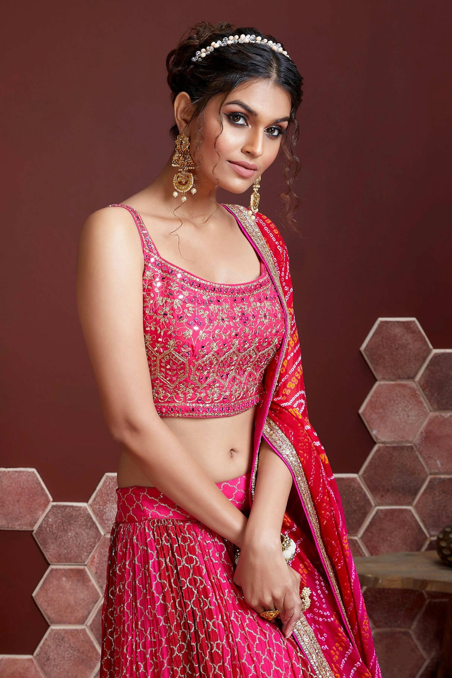 Wedding Designer Pink Pure Chinon Silk Lehenga Choli - Anbazaar - Distacart