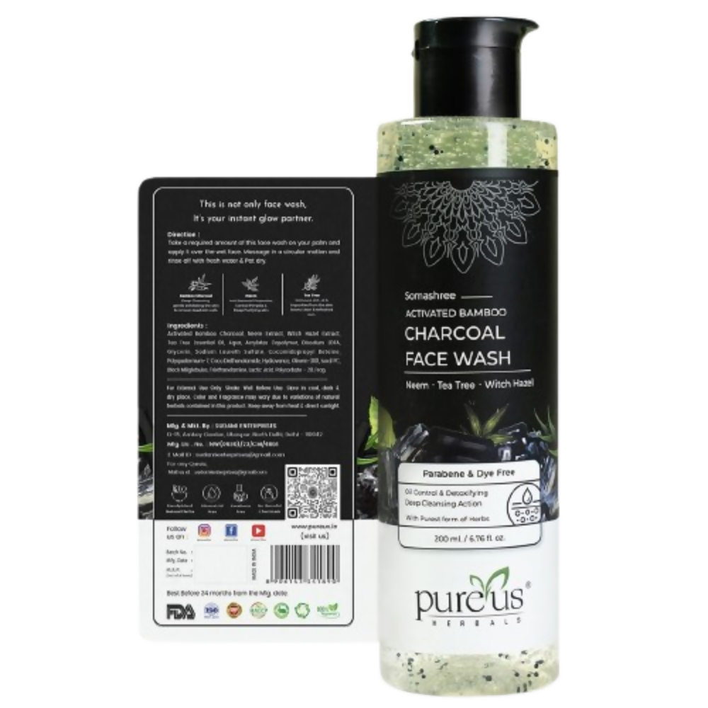 Pureus Herbals Somashree Activated Bamboo Charcoal Face Wash - Dista