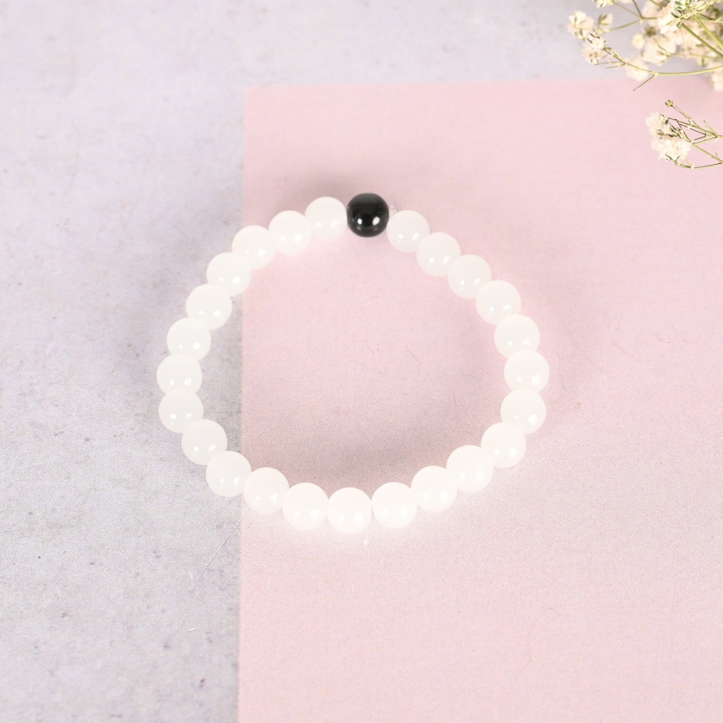 NVR Men & Women Transparent & White & Black Marbel Crystal Elasticated Bracelet - Distacart