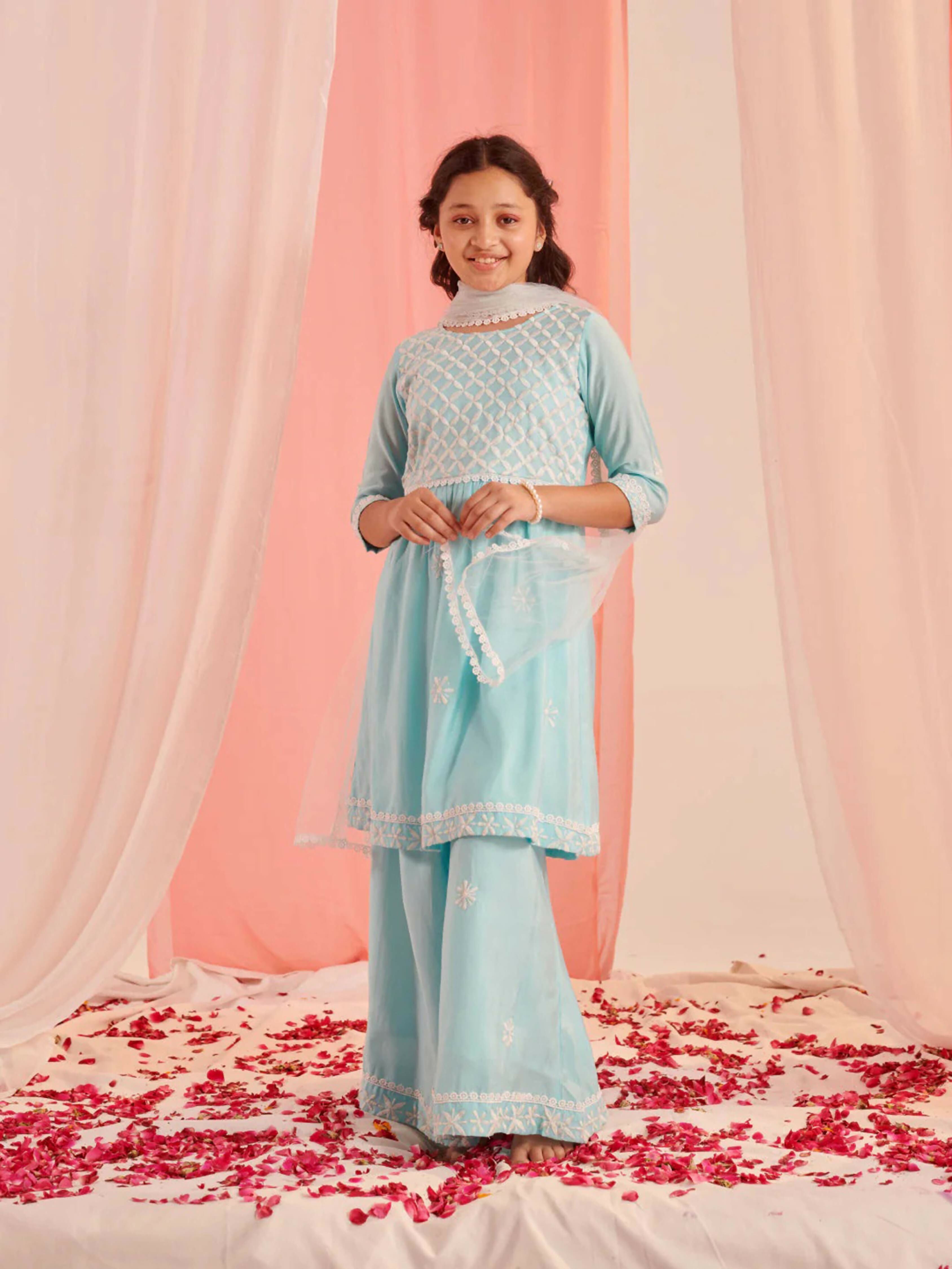 Joban Fashion Girl's Sky Blue Color Palazzo Set