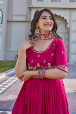 Thumbnail for Teeya Creation Womens New Trendy Heavy Cording Sequence & Beads Embroidery Work Pink Gown Set - Dista