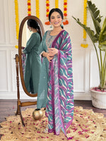 Thumbnail for Malishka Women's Rama Viscose Chanderi Embroidery Kurta Pant Set With Dupatta - Distacart