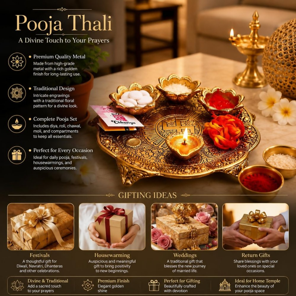 Chhariya Crafts Metal Pooja Thali With Diya - Dista