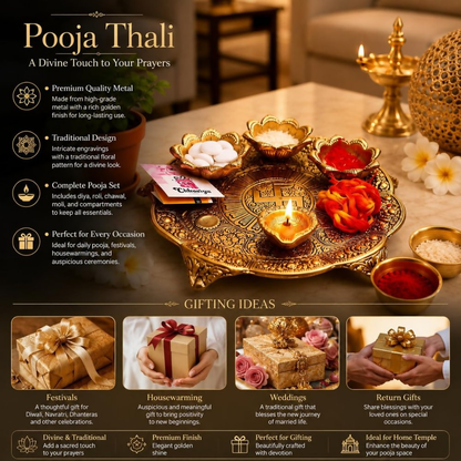 Chhariya Crafts Metal Pooja Thali With Diya - Dista