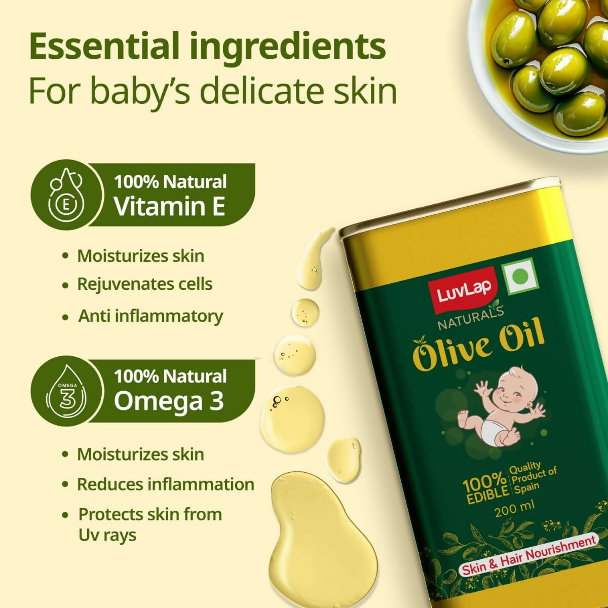 LuvLap Naturals Baby Body Massage Olive Oil for New Born - Distacart