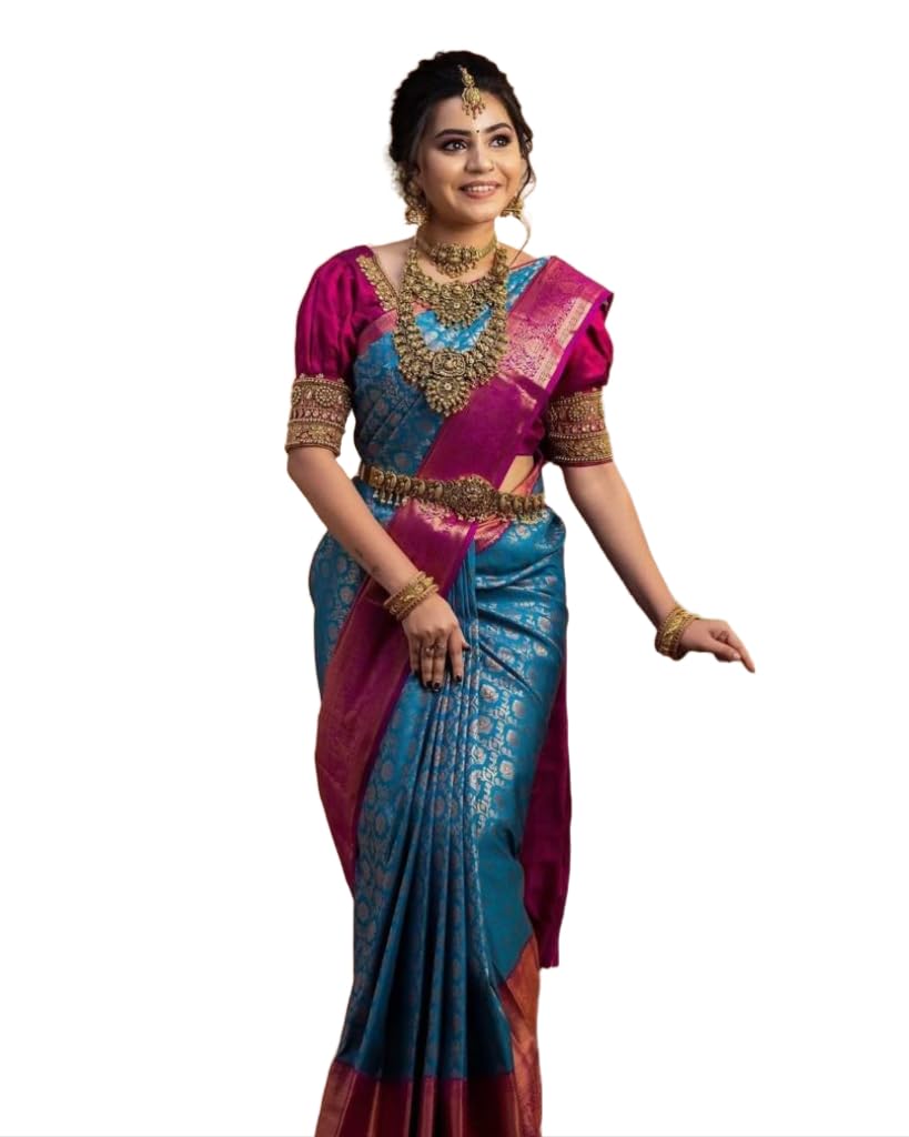 Vamika Weaving Banarasi Jacquard Sky Blue Kanjivaram Saree - Distacart