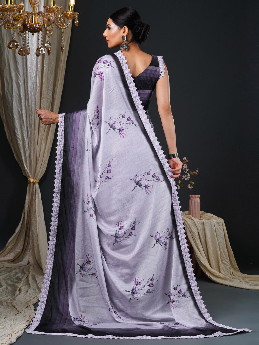 NOZ2TOZ Women's Georgette Purple Printed Designer Saree With Blouse Piece - Distacart