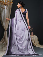 Thumbnail for NOZ2TOZ Women's Georgette Purple Printed Designer Saree With Blouse Piece - Distacart