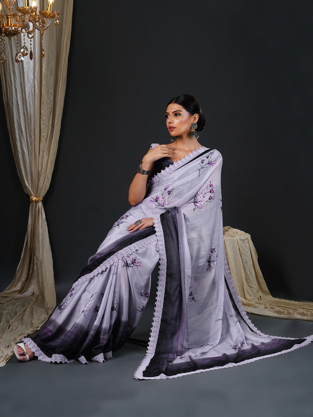 NOZ2TOZ Women's Georgette Purple Printed Designer Saree With Blouse Piece - Distacart