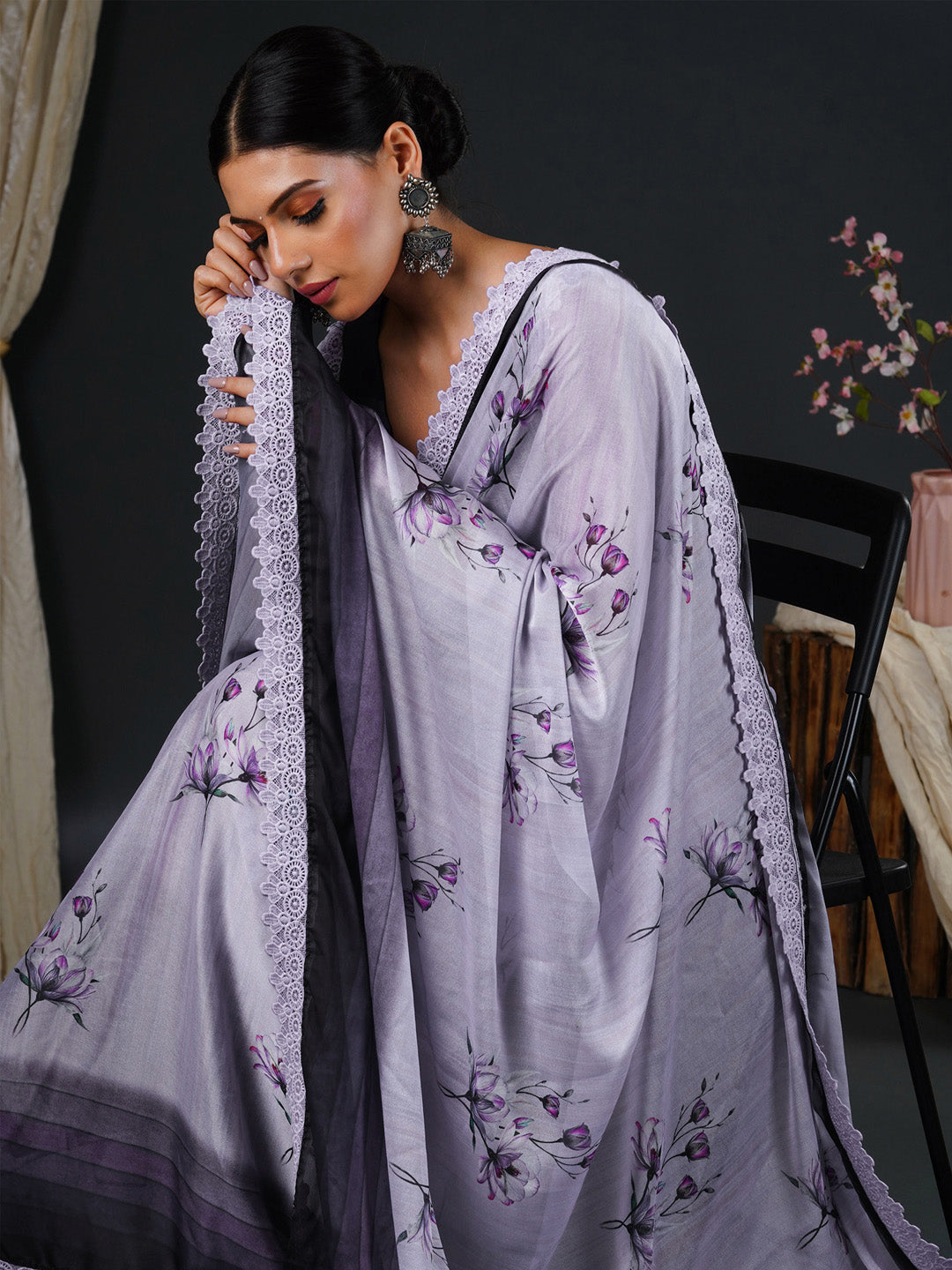 NOZ2TOZ Women's Georgette Purple Printed Designer Saree With Blouse Piece - Distacart