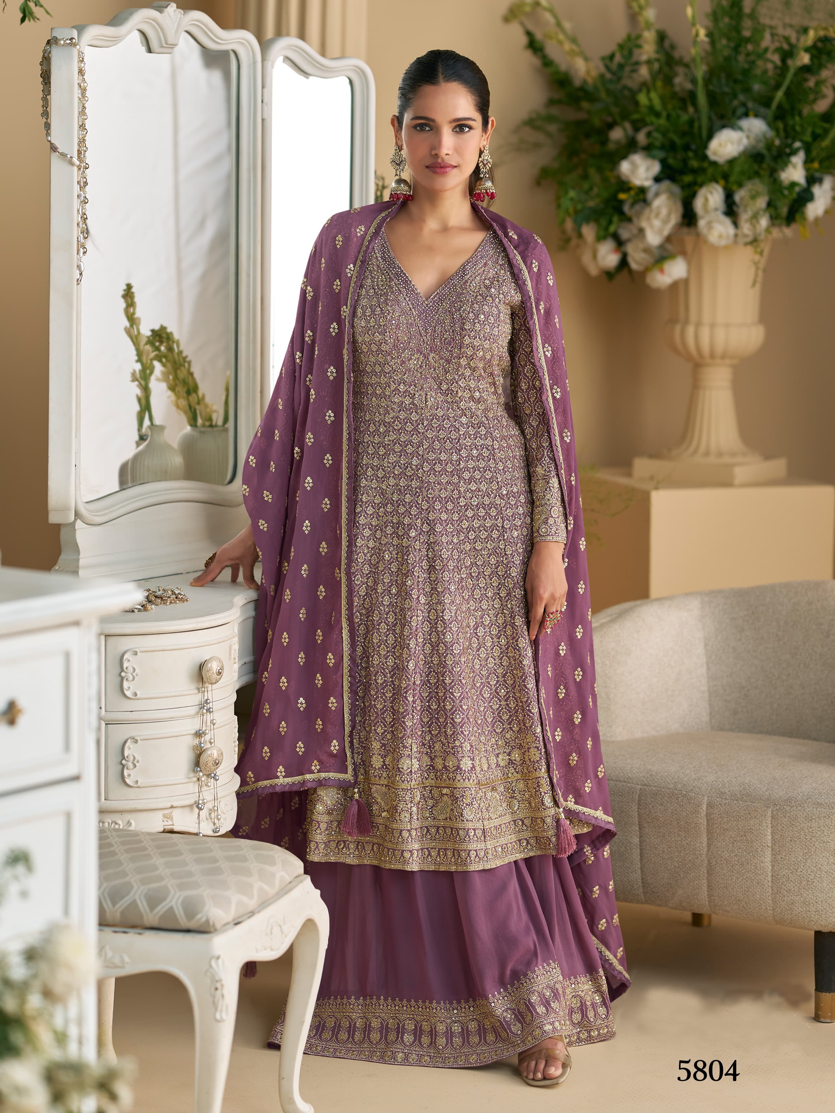 Aarshi Fashions Purple Palazzo Party Wear Salwar Kameez
