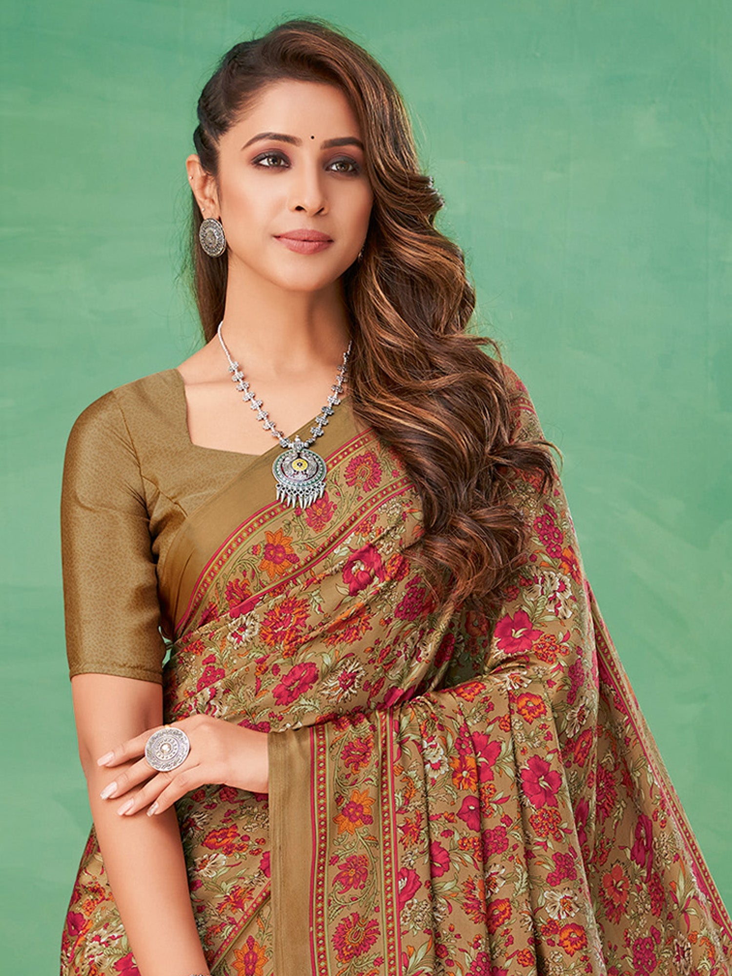 NOZ2TOZ Women's Crepe Beige Printed Designer Saree With Blouse Piece - Distacart