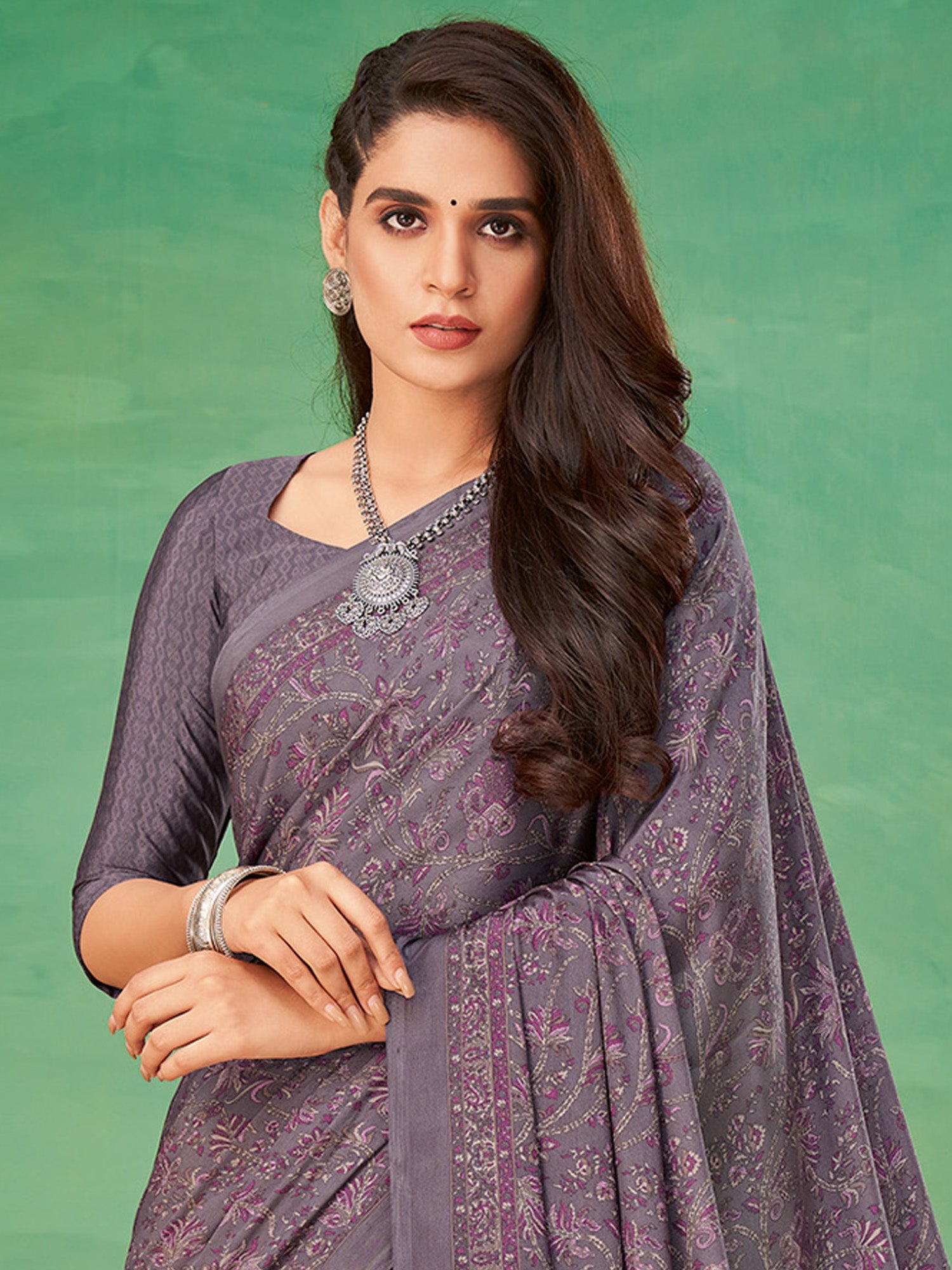 NOZ2TOZ Women's Crepe Mauve Printed Designer Saree With Blouse Piece - Distacart