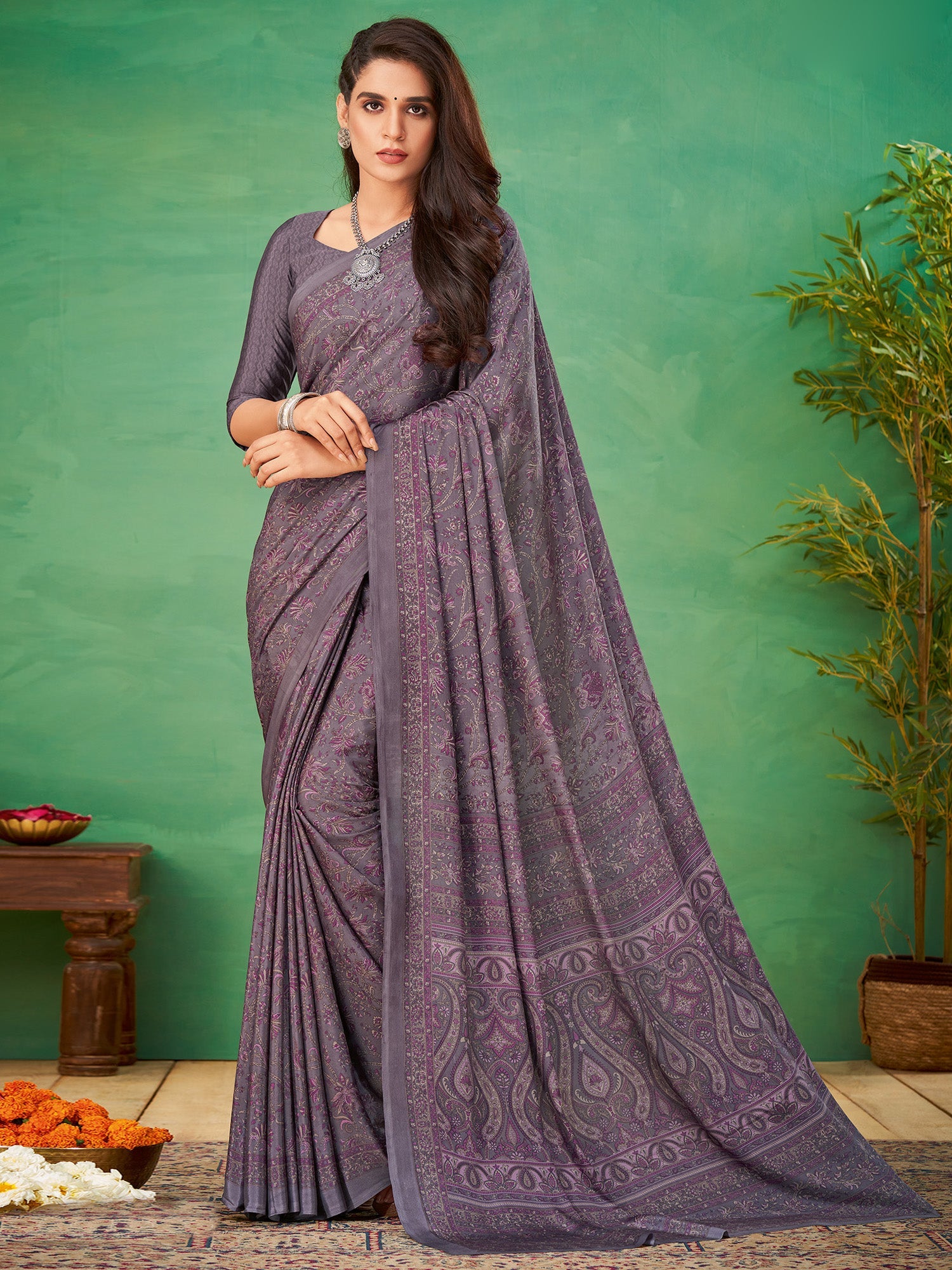 NOZ2TOZ Women's Crepe Mauve Printed Designer Saree With Blouse Piece - Distacart