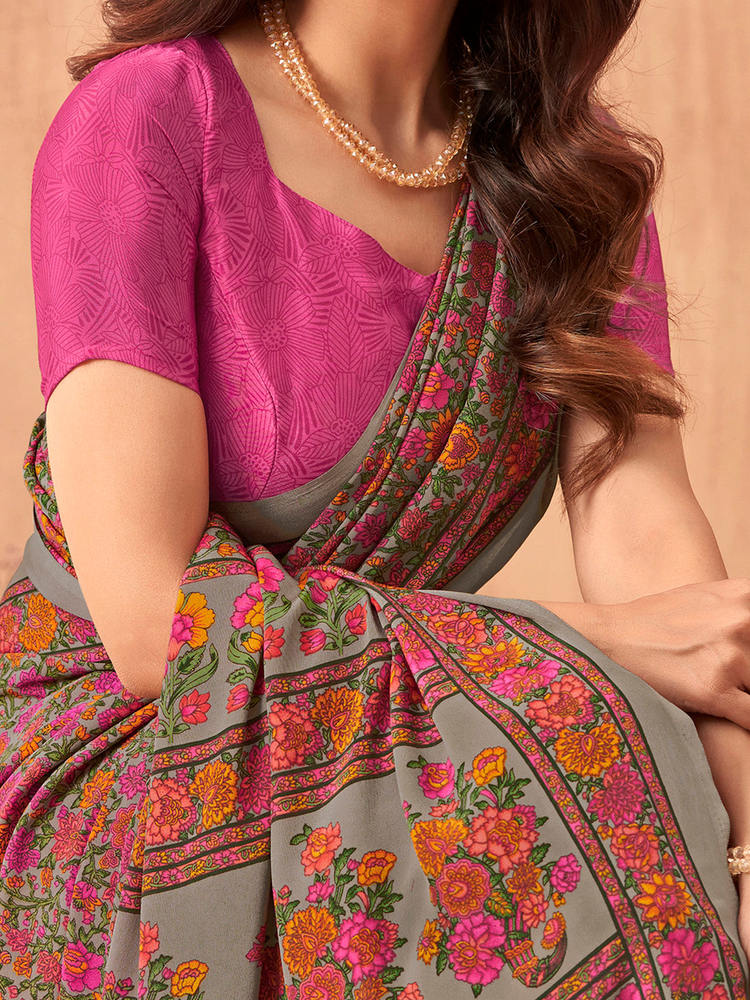 NOZ2TOZ Women's Crepe Pink Printed Designer Saree With Blouse Piece - Distacart