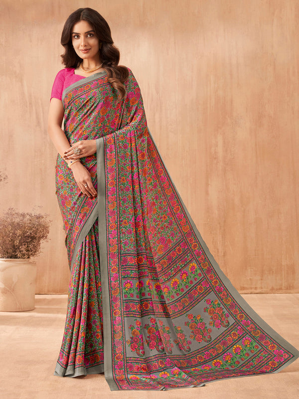 NOZ2TOZ Women's Crepe Pink Printed Designer Saree With Blouse Piece - Distacart