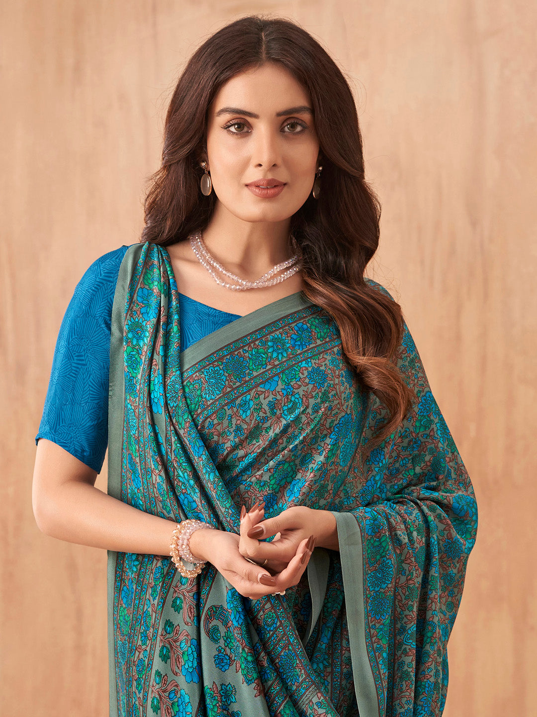 NOZ2TOZ Women's Crepe Blue Printed Designer Saree With Blouse Piece - Distacart