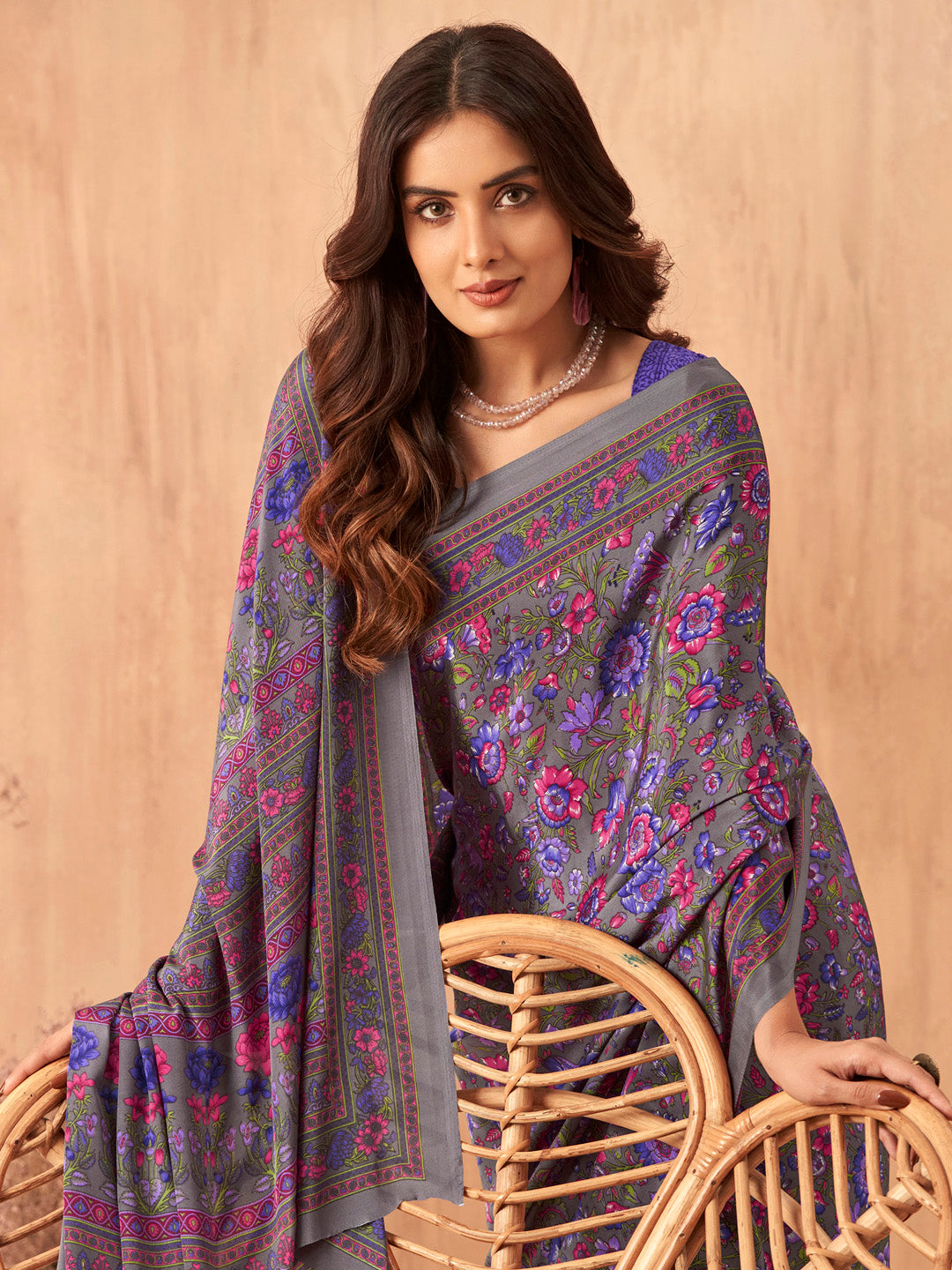 NOZ2TOZ Women's Crepe Purple Printed Designer Saree With Blouse Piece - Distacart