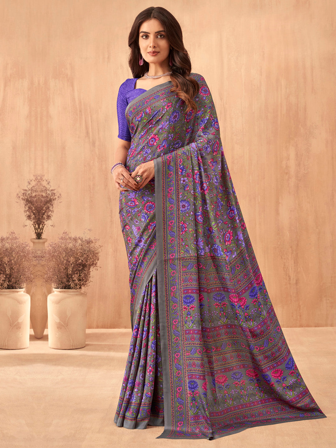 NOZ2TOZ Women's Crepe Purple Printed Designer Saree With Blouse Piece - Distacart