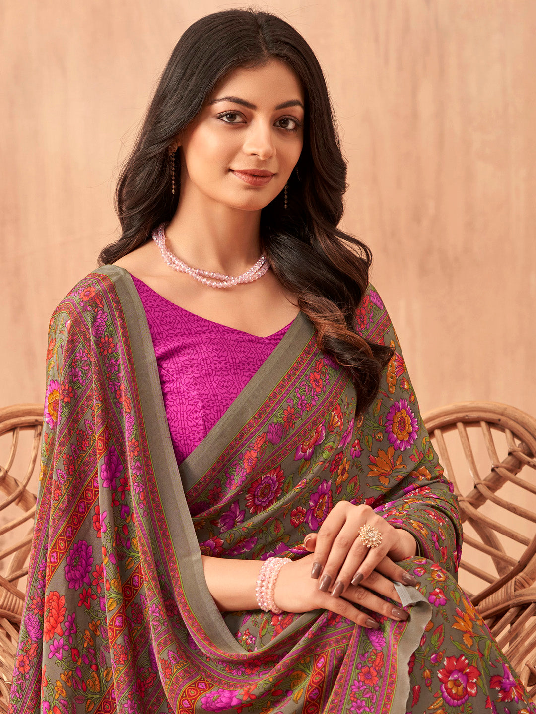 NOZ2TOZ Women's Crepe Pink Printed Designer Saree With Blouse Piece - Distacart