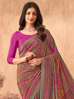 Thumbnail for NOZ2TOZ Women's Crepe Pink Printed Designer Saree With Blouse Piece - Distacart
