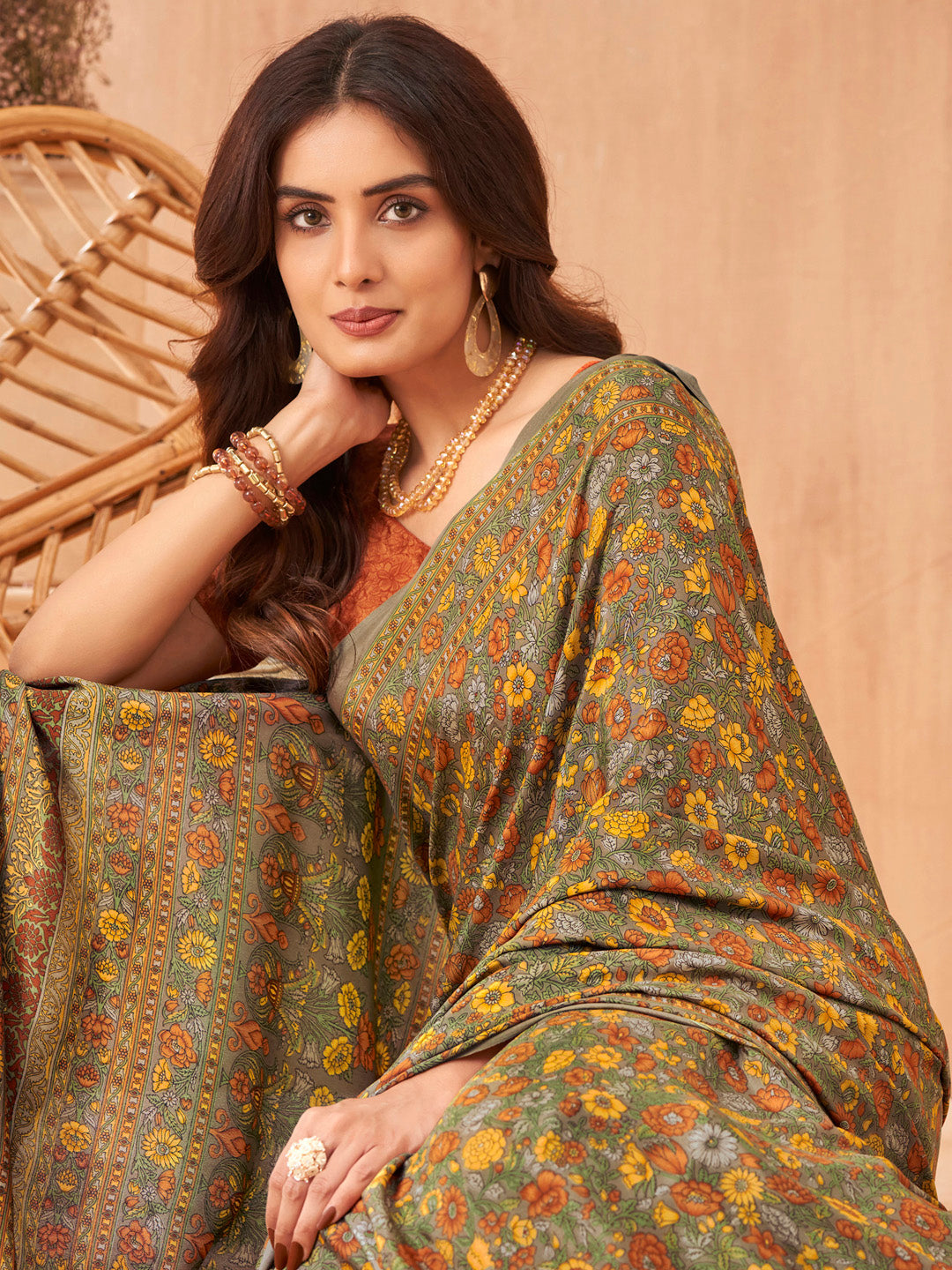 NOZ2TOZ Women's Crepe Rust Printed Designer Saree With Blouse Piece - Distacart