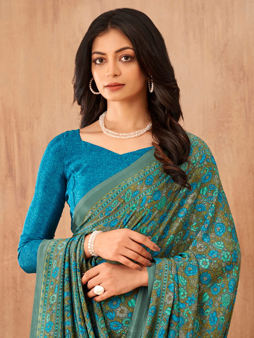 NOZ2TOZ Women's Crepe Blue Printed Designer Saree With Blouse Piece - Distacart