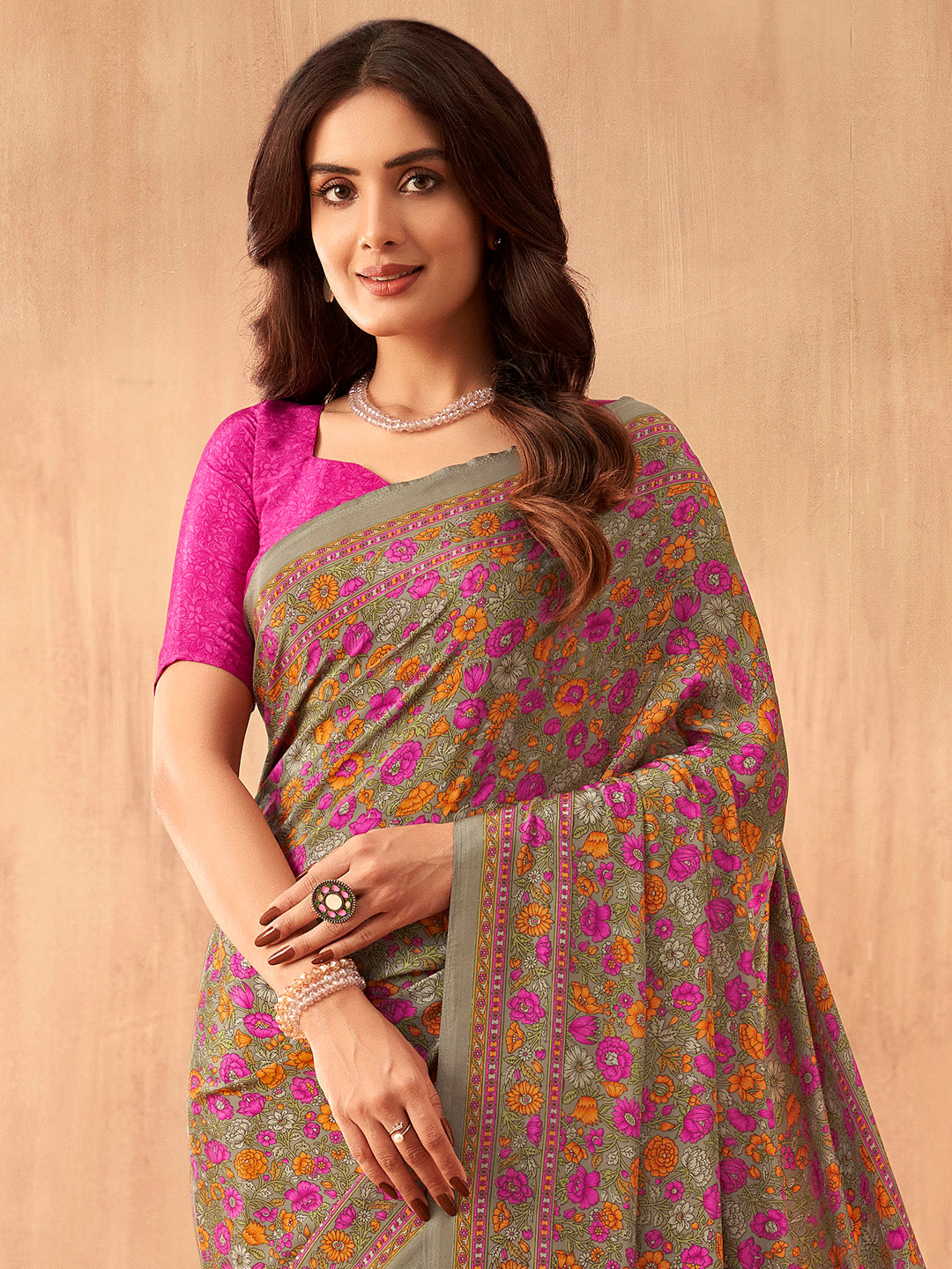 NOZ2TOZ Women's Crepe Pink Printed Designer Saree With Blouse Piece - Distacart