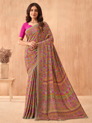 NOZ2TOZ Women's Crepe Pink Printed Designer Saree With Blouse Piece - Distacart