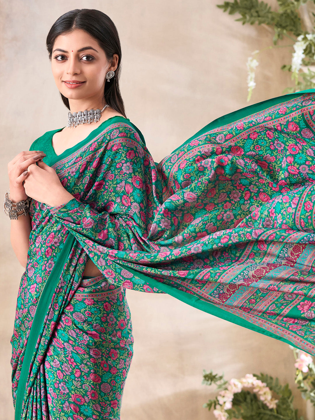 NOZ2TOZ Women's Crepe Green Printed Designer Saree With Blouse Piece - Distacart