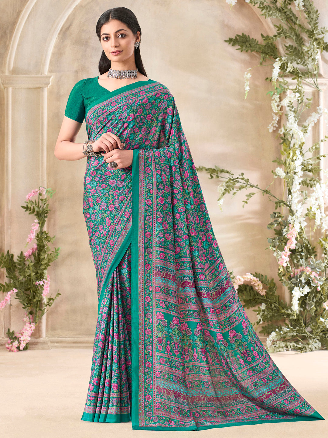 NOZ2TOZ Women's Crepe Green Printed Designer Saree With Blouse Piece - Distacart